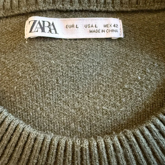 Zara Men’s Basic Olive Green Crew Neck Pullover Sweater Size M - Picture 7 of 7